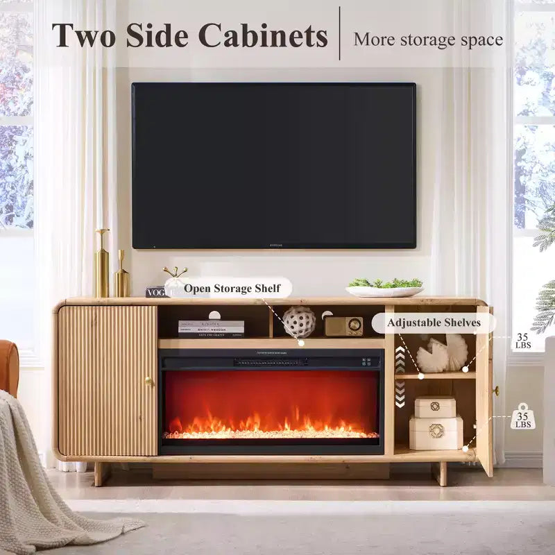 Meuble TV avec cheminée pour téléviseurs jusqu'à 80 pouces, centre de divertissement moderne avec cheminée électrique de 36 pouces et étagères réglables pour le salon