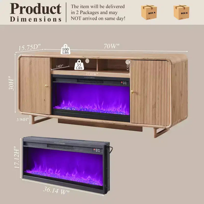 Meuble TV avec cheminée pour téléviseurs jusqu'à 80 pouces, centre de divertissement moderne avec cheminée électrique de 36 pouces et étagères réglables pour le salon