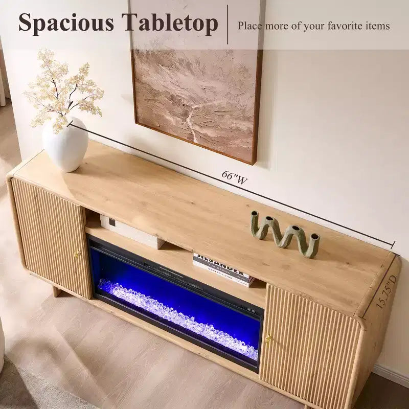 Meuble TV avec cheminée pour téléviseurs jusqu'à 80 pouces, centre de divertissement moderne avec cheminée électrique de 36 pouces et étagères réglables pour le salon