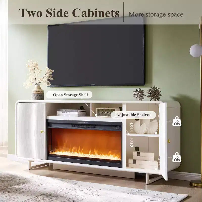 Meuble TV avec cheminée pour téléviseurs jusqu'à 80 pouces, centre de divertissement moderne avec cheminée électrique de 36 pouces et étagères réglables pour le salon
