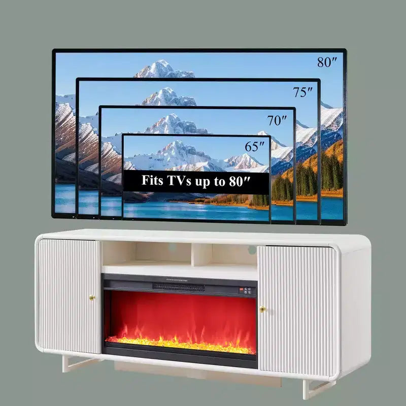 Meuble TV avec cheminée pour téléviseurs jusqu'à 80 pouces, centre de divertissement moderne avec cheminée électrique de 36 pouces et étagères réglables pour le salon