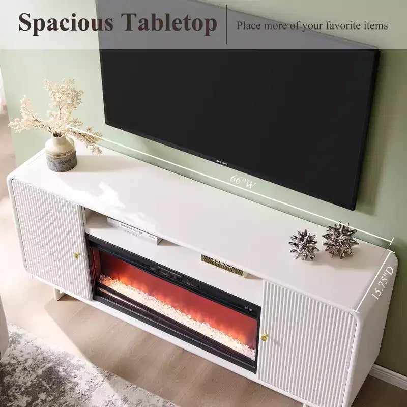 Meuble TV avec cheminée pour téléviseurs jusqu'à 80 pouces, centre de divertissement moderne avec cheminée électrique de 36 pouces et étagères réglables pour le salon