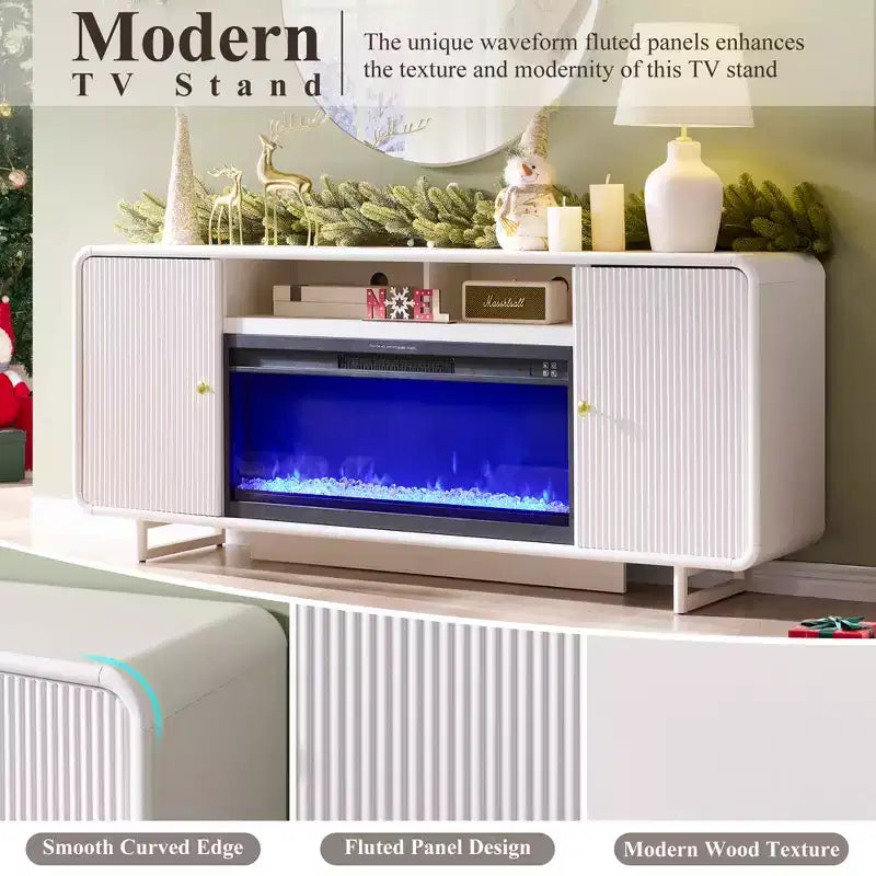 Meuble TV avec cheminée pour téléviseurs jusqu'à 80 pouces, centre de divertissement moderne avec cheminée électrique de 36 pouces et étagères réglables pour le salon