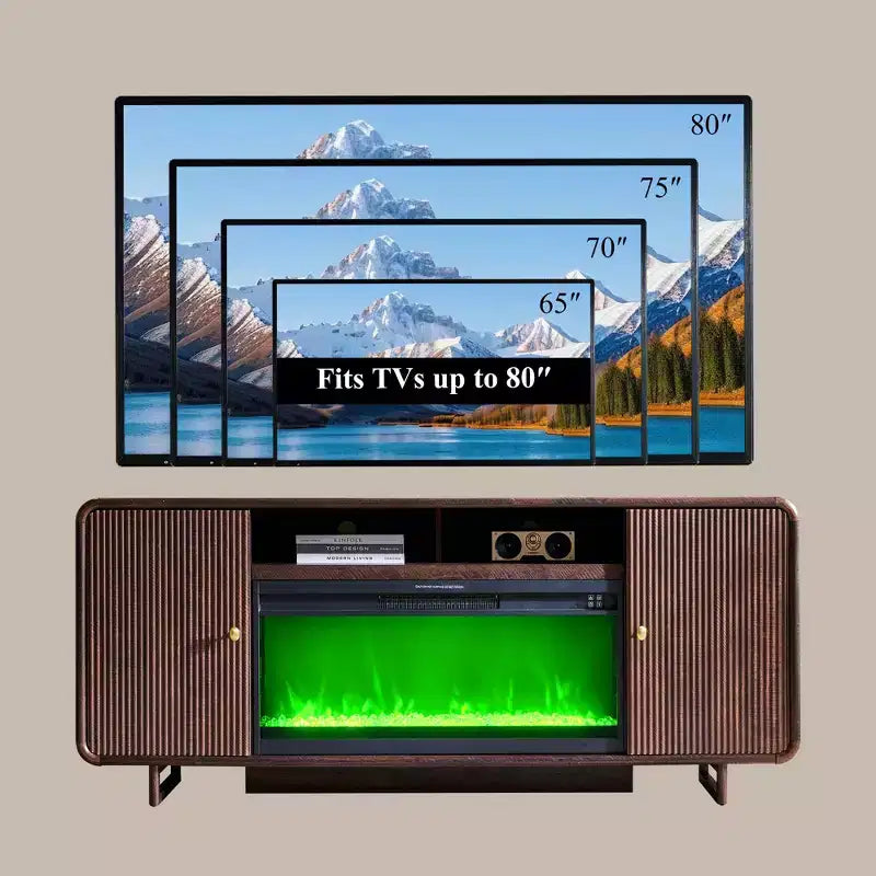 Meuble TV avec cheminée pour téléviseurs jusqu'à 80 pouces, centre de divertissement moderne avec cheminée électrique de 36 pouces et étagères réglables pour le salon