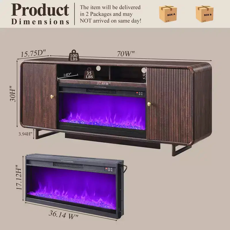 Meuble TV avec cheminée pour téléviseurs jusqu'à 80 pouces, centre de divertissement moderne avec cheminée électrique de 36 pouces et étagères réglables pour le salon