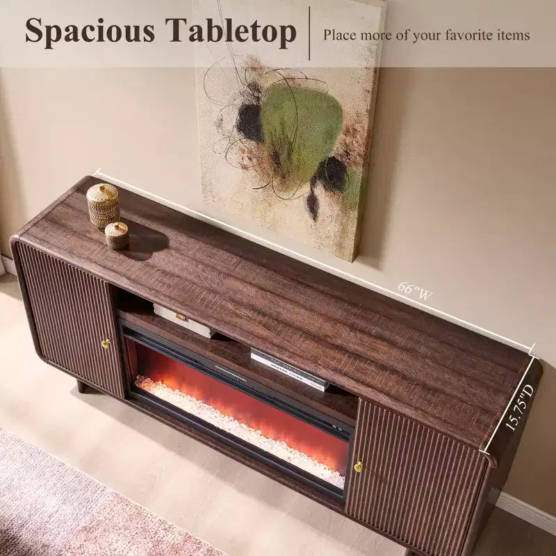 Meuble TV avec cheminée pour téléviseurs jusqu'à 80 pouces, centre de divertissement moderne avec cheminée électrique de 36 pouces et étagères réglables pour le salon