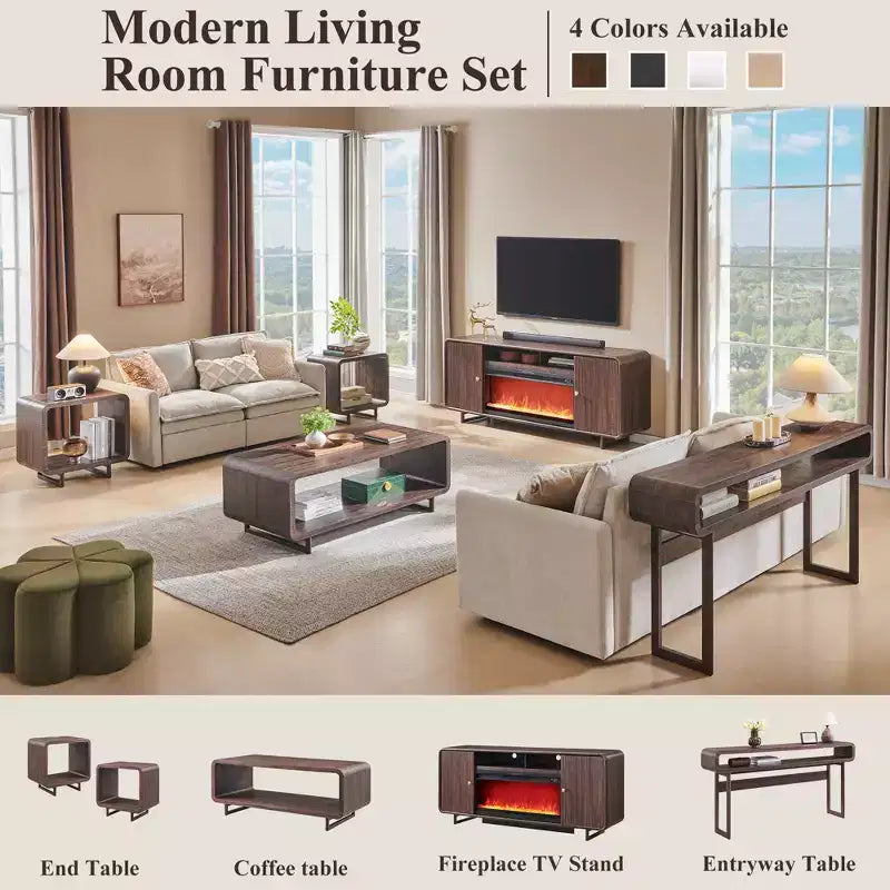 Meuble TV avec cheminée pour téléviseurs jusqu'à 80 pouces, centre de divertissement moderne avec cheminée électrique de 36 pouces et étagères réglables pour le salon