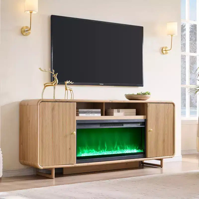 Meuble TV avec cheminée pour téléviseurs jusqu'à 80 pouces, centre de divertissement moderne avec cheminée électrique de 36 pouces et étagères réglables pour le salon