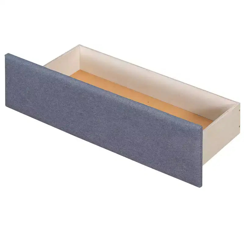 Lit plateforme en forme de L, taille double, cadre en bois avec lit gigogne et 2 tiroirs et table intégrée pour chambre à coucher, gris