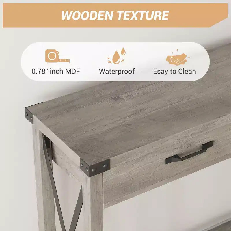Console de Ferme à 2 Niveaux avec Tiroirs pour Couloir/Salon, MDF et Pieds en Bois
