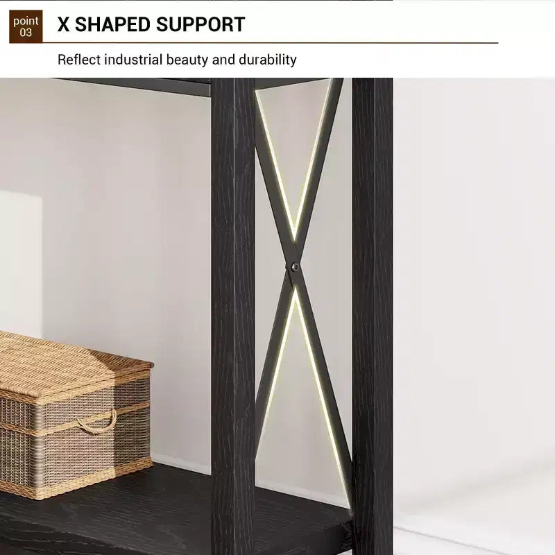 Console de Ferme à 2 Niveaux avec Tiroirs pour Couloir/Salon, MDF et Pieds en Bois