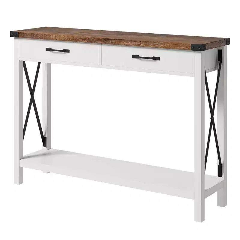 Console de Ferme à 2 Niveaux avec Tiroirs pour Couloir/Salon, MDF et Pieds en Bois