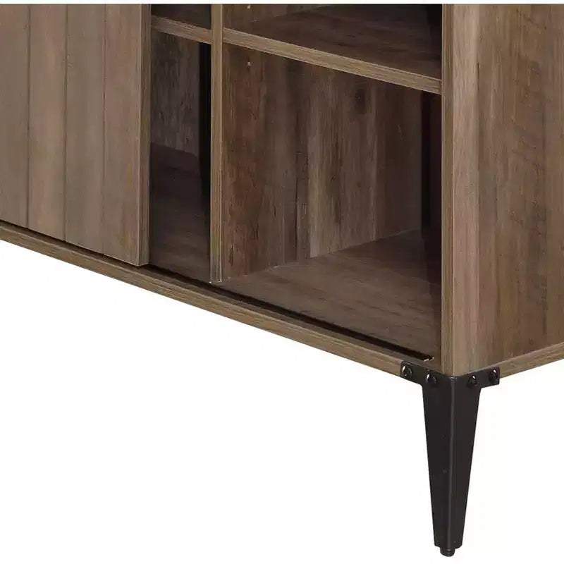 Bureau d'angle en forme de L de style Ferme avec pieds en métal, bureau d'angle avec 2 armoires de rangement et 2 étagères, bureau d'ordinateur pour salon, bureau d'étude