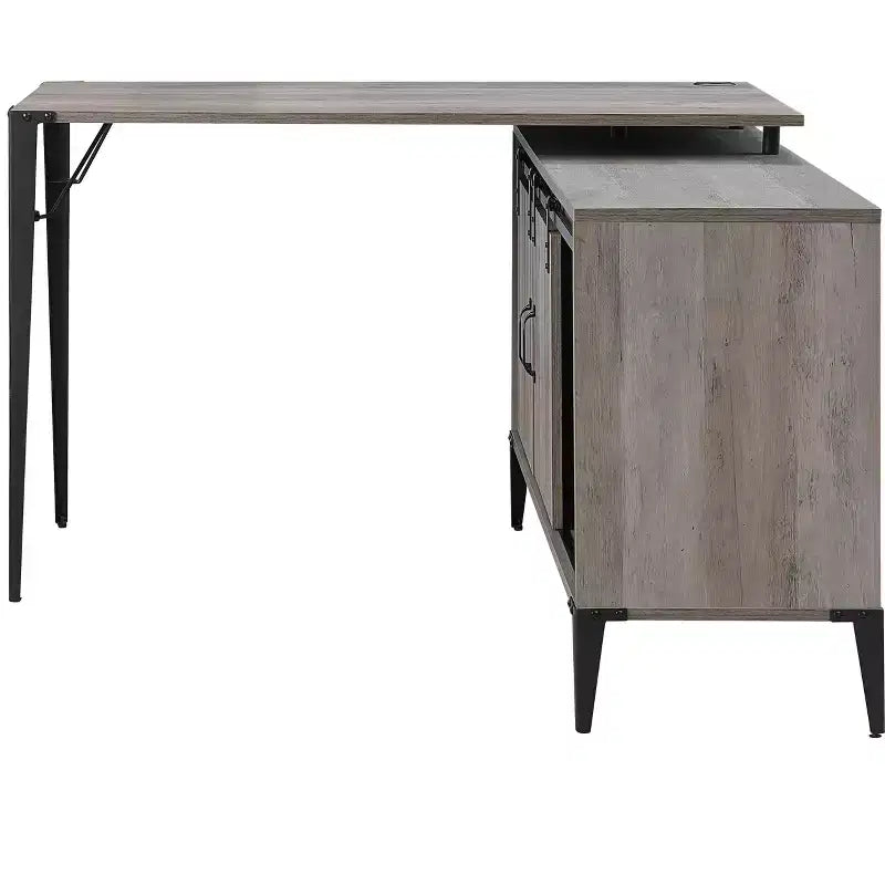 Bureau d'angle en forme de L de style Ferme avec pieds en métal, bureau d'angle avec 2 armoires de rangement et 2 étagères, bureau d'ordinateur pour salon, bureau d'étude