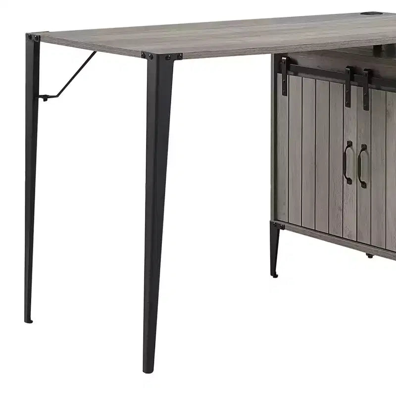 Bureau d'angle en forme de L de style Ferme avec pieds en métal, bureau d'angle avec 2 armoires de rangement et 2 étagères, bureau d'ordinateur pour salon, bureau d'étude