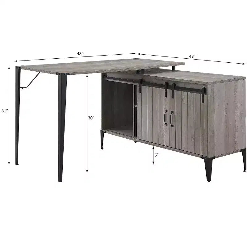 Bureau d'angle en forme de L de style Ferme avec pieds en métal, bureau d'angle avec 2 armoires de rangement et 2 étagères, bureau d'ordinateur pour salon, bureau d'étude