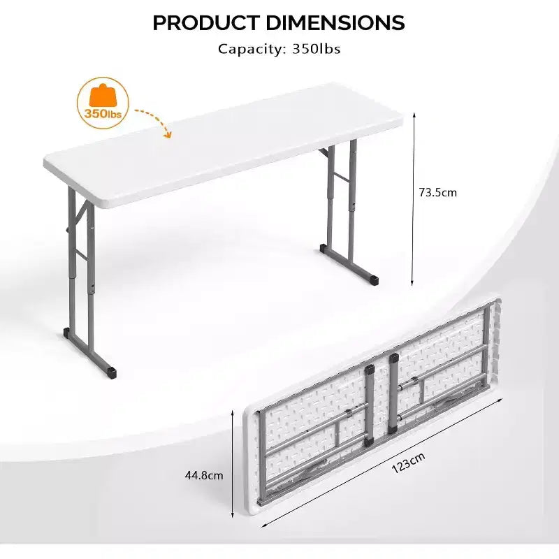 Table pliante étroite, matériau HDPE de première qualité et cadre métallique robuste, parfaite pour les fêtes, le travail à domicile, blanche