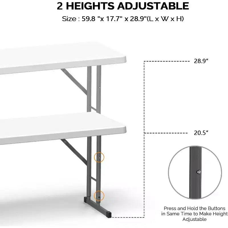 Table pliante étroite, matériau HDPE de première qualité et cadre métallique robuste, parfaite pour les fêtes, le travail à domicile, blanche