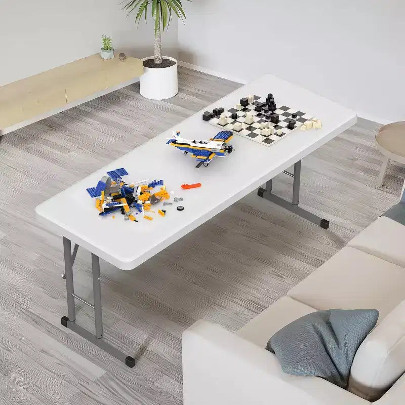 Table pliante étroite, matériau HDPE de première qualité et cadre métallique robuste, parfaite pour les fêtes, le travail à domicile, blanche