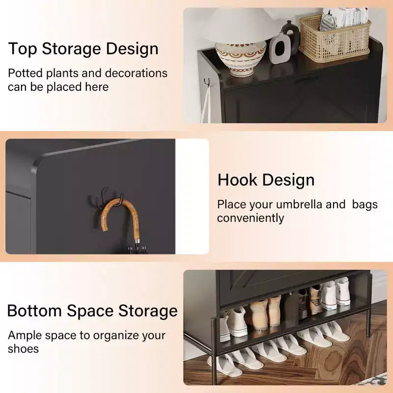 Meuble à chaussures avec 2 tiroirs basculants, meuble de rangement étroit en bois, meuble à chaussures autoportant dissimulé avec pieds en métal pour entrée de salon