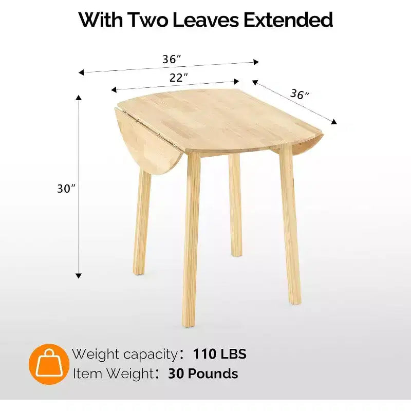 Table à manger pliante en bois massif, Table ronde extensible pliante pour la maison, l'appartement, le bureau