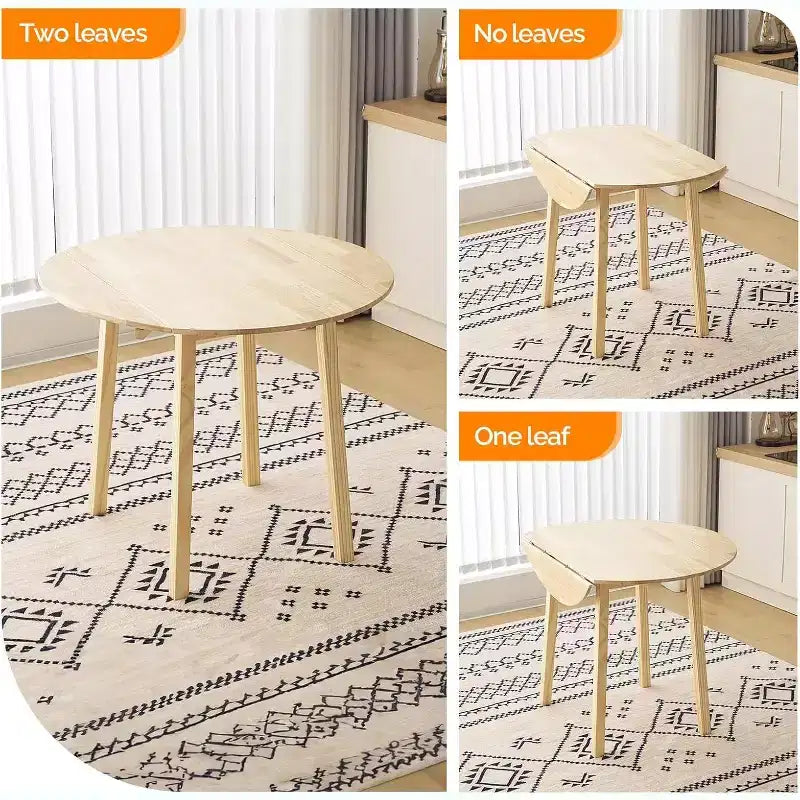 Table à manger pliante en bois massif, Table ronde extensible pliante pour la maison, l'appartement, le bureau
