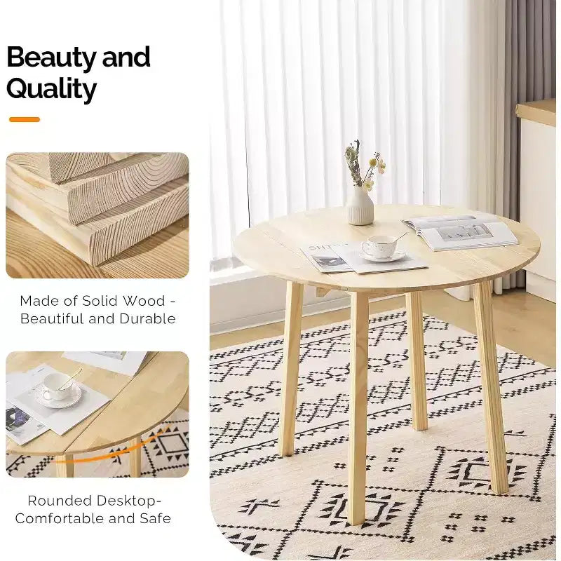 Table à manger pliante en bois massif, Table ronde extensible pliante pour la maison, l'appartement, le bureau