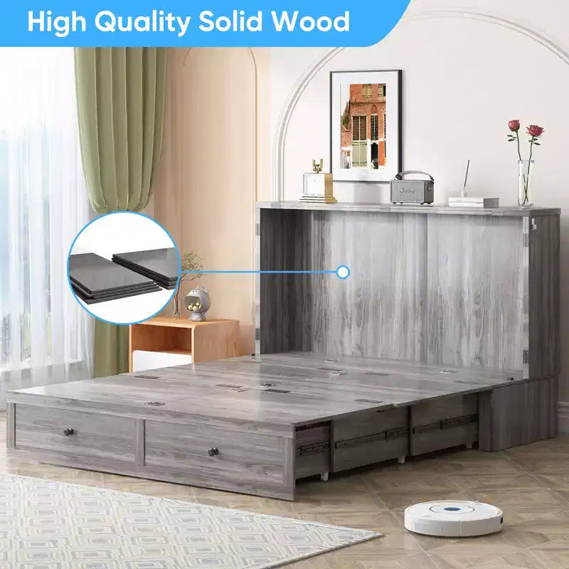Lit coffre double/grand lit moderne avec rangement, SANS MATELAS, GRIS