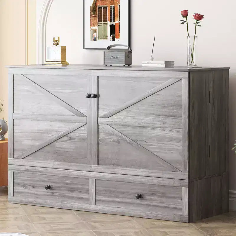Lit coffre double/grand lit moderne avec rangement, SANS MATELAS, GRIS