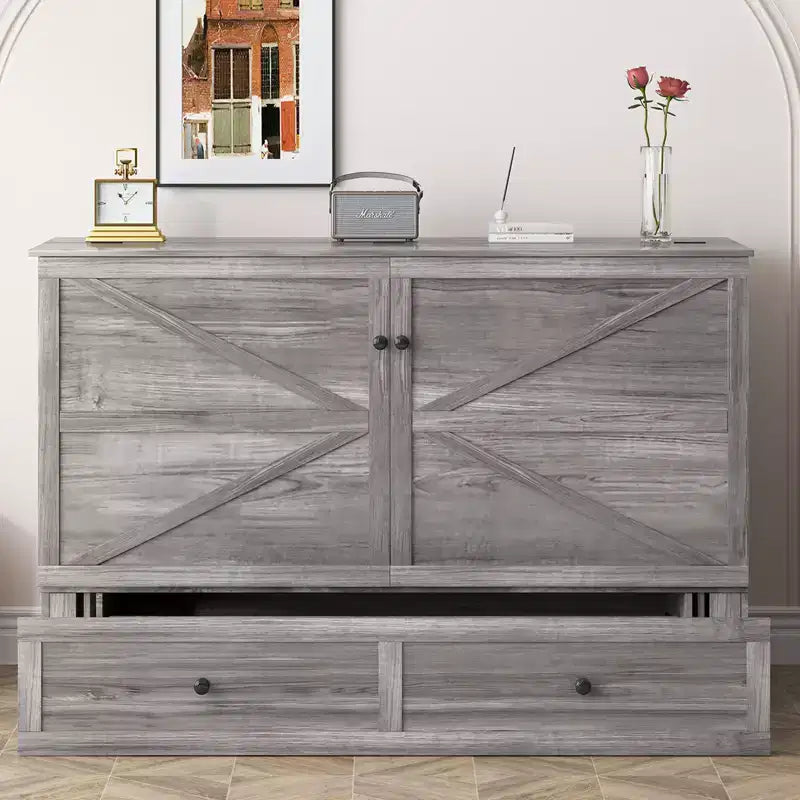 Lit coffre double/grand lit moderne avec rangement, SANS MATELAS, GRIS
