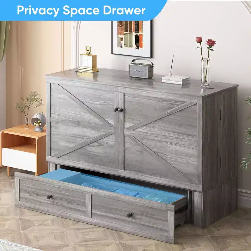 Lit coffre double/grand lit moderne avec rangement, SANS MATELAS, GRIS