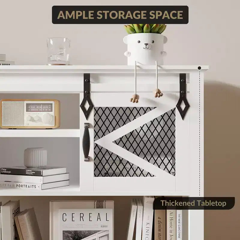 Table console de ferme 46 po avec portes coulissantes de grange, table de canapé blanche (pour salon/entrée/vestibule)