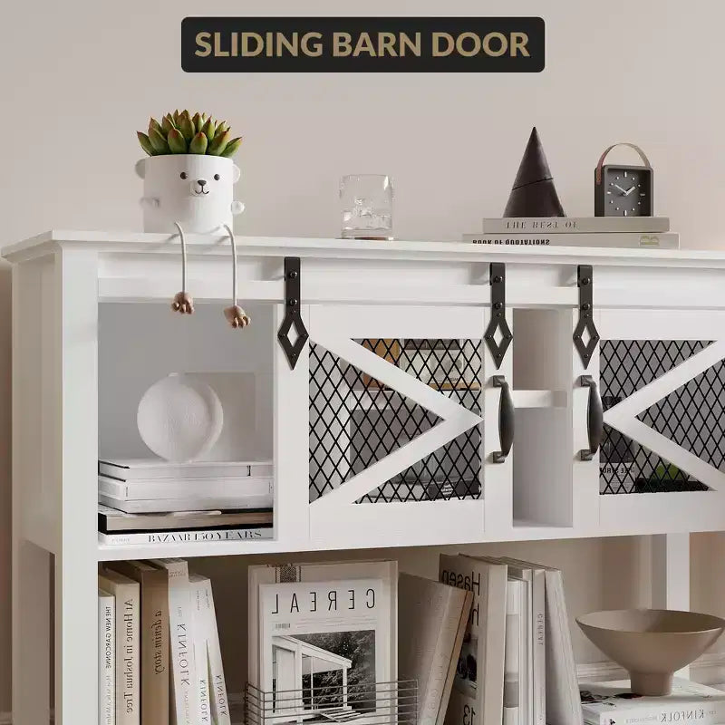 Table console de ferme 46 po avec portes coulissantes de grange, table de canapé blanche (pour salon/entrée/vestibule)