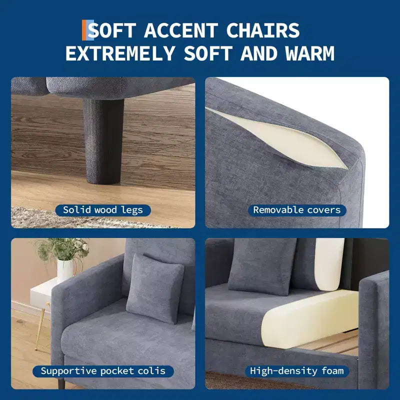 Fauteuil d'appoint 51,9 Canapé, Causeuse de lecture en chenille pour chambre à coucher, Canapé d'appoint de salon sans outils, Fauteuil confortable pour le salon