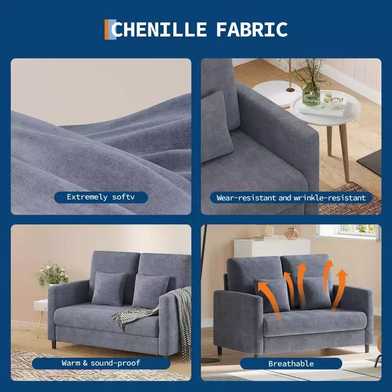 Fauteuil d'appoint 51,9 Canapé, Causeuse de lecture en chenille pour chambre à coucher, Canapé d'appoint de salon sans outils, Fauteuil confortable pour le salon