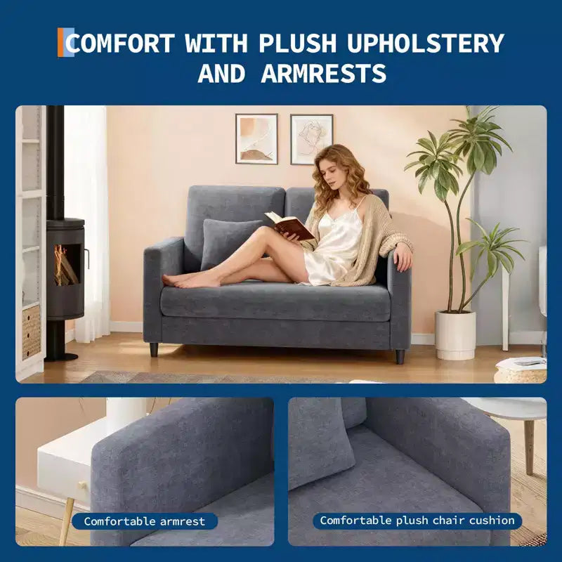 Fauteuil d'appoint 51,9 Canapé, Causeuse de lecture en chenille pour chambre à coucher, Canapé d'appoint de salon sans outils, Fauteuil confortable pour le salon
