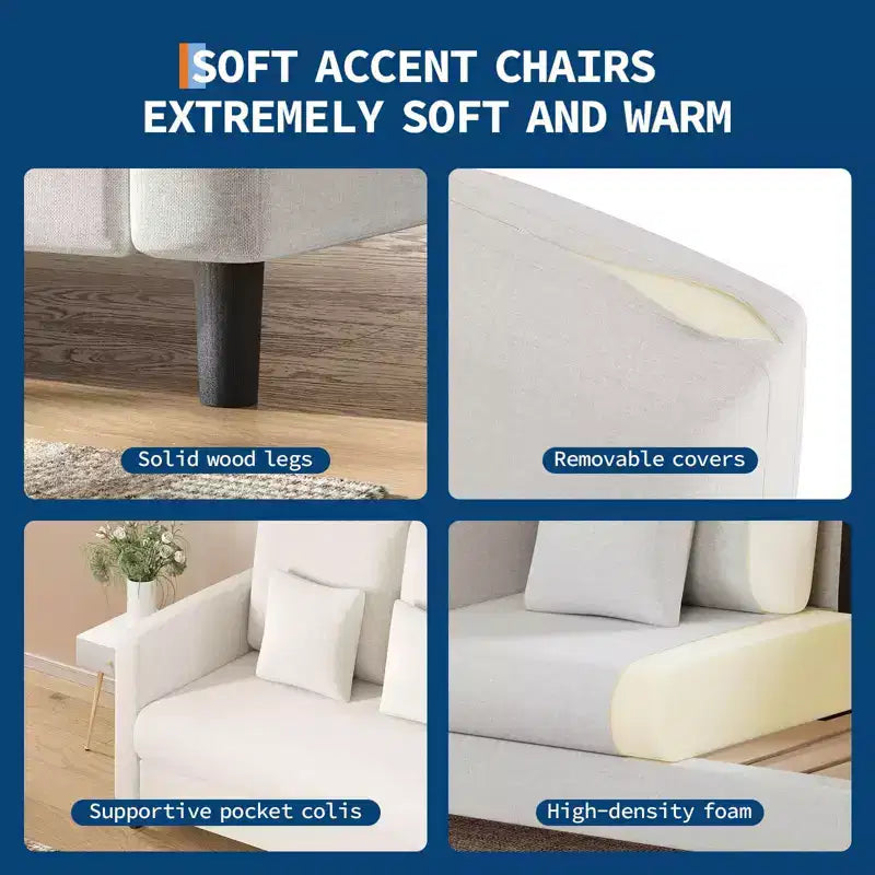 Fauteuil d'appoint 51,9 Canapé, Causeuse de lecture en chenille pour chambre à coucher, Canapé d'appoint de salon sans outils, Fauteuil confortable pour le salon