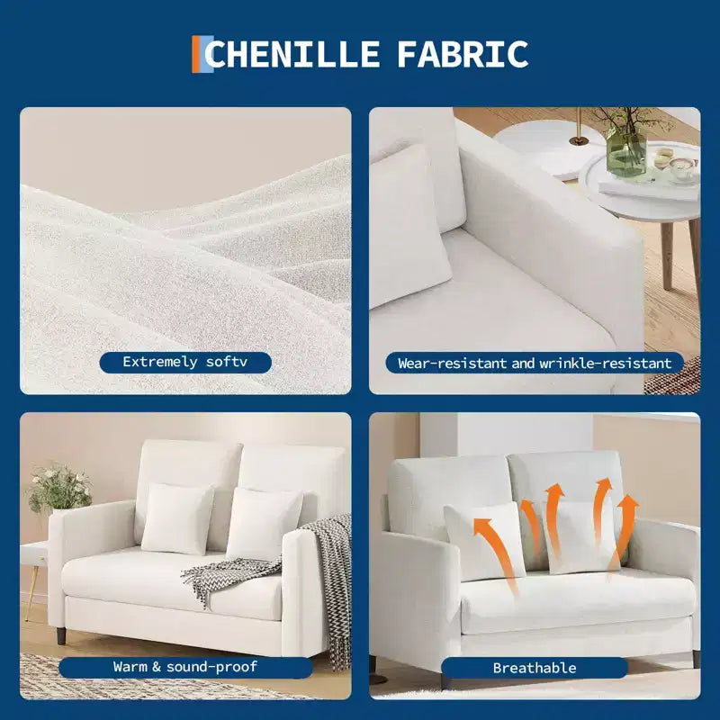 Fauteuil d'appoint 51,9 Canapé, Causeuse de lecture en chenille pour chambre à coucher, Canapé d'appoint de salon sans outils, Fauteuil confortable pour le salon