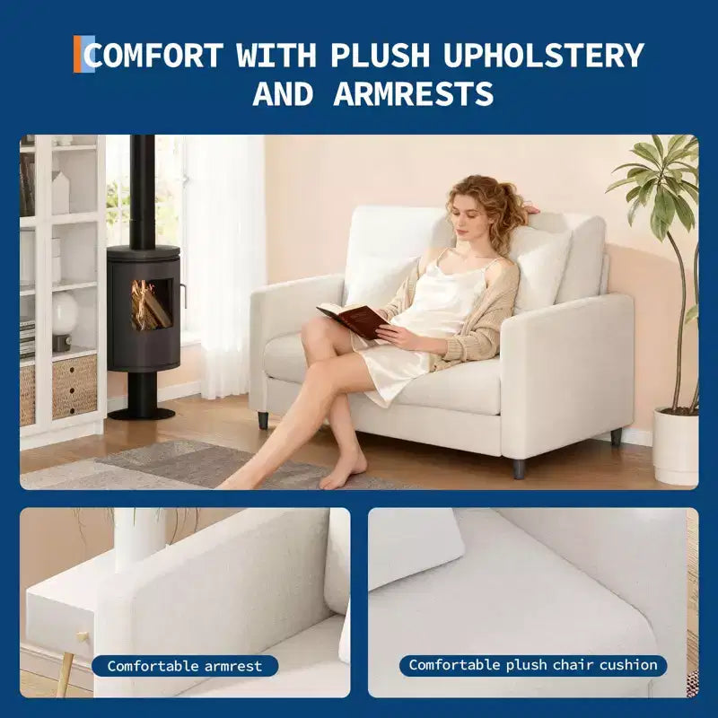 Fauteuil d'appoint 51,9 Canapé, Causeuse de lecture en chenille pour chambre à coucher, Canapé d'appoint de salon sans outils, Fauteuil confortable pour le salon