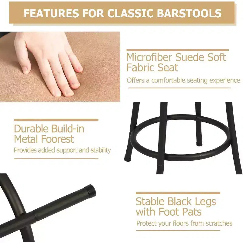 Tabourets de bar pivotants réglables hauteur comptoir, dossier bas avec repose-pieds confortable, sans accoudoirs avec pieds interchangeables, 24/29 pouces