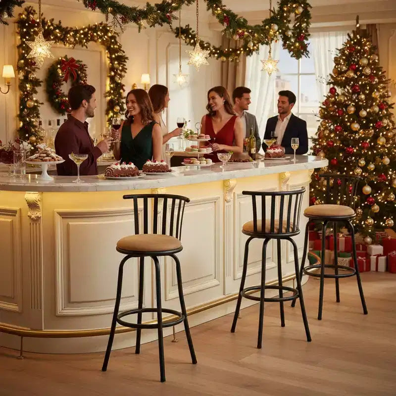 Tabourets de bar pivotants réglables hauteur comptoir, dossier bas avec repose-pieds confortable, sans accoudoirs avec pieds interchangeables, 24/29 pouces