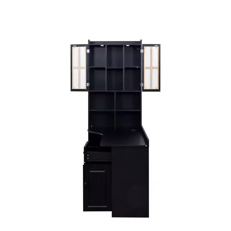 Bureau d'ordinateur d'angle en L 2-en-1 pour bureau ou étude à domicile, table d'étude avec tiroirs, étagère et huche, grand espace de travail