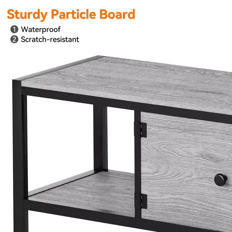 Meuble TV pour téléviseur jusqu'à 65 pouces, grande console TV avec 2 espaces de rangement fermés et compartiments ouverts, meuble de divertissement en bois avec pieds