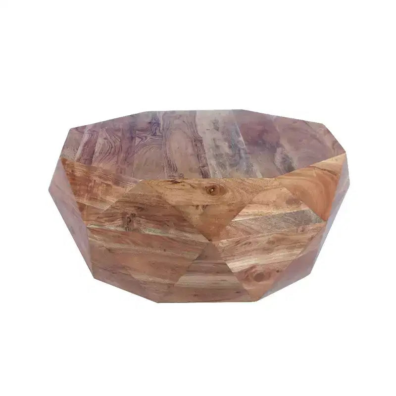 Table basse en bois d'acacia en forme de diamant avec plateau lisse, marron naturel