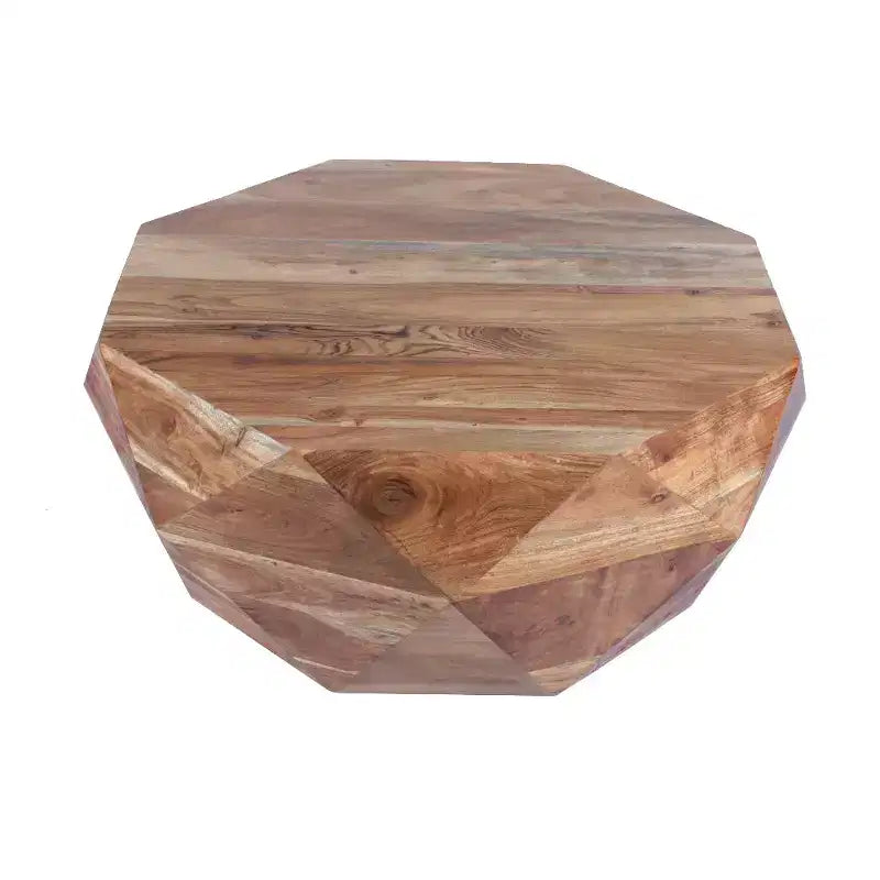 Table basse en bois d'acacia en forme de diamant avec plateau lisse, marron naturel