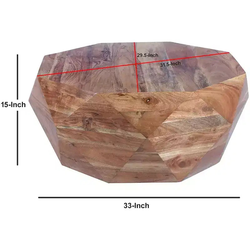 Table basse en bois d'acacia en forme de diamant avec plateau lisse, marron naturel