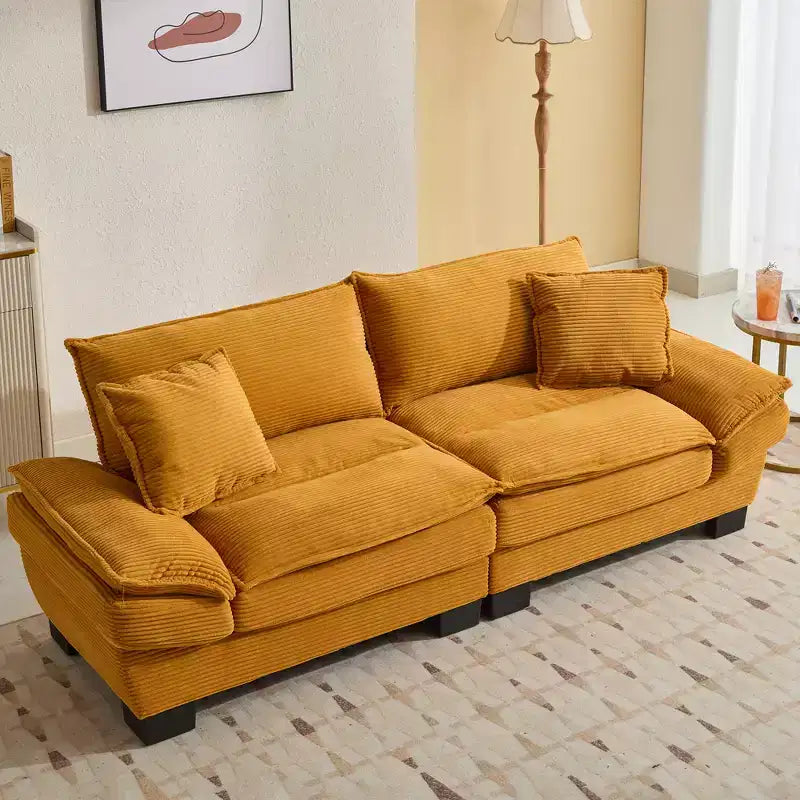 Causeuse en velours côtelé, canapé confortable avec coussins pour chambre à coucher, salon, bureau, jaune