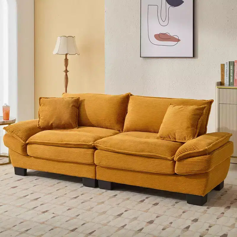 Causeuse en velours côtelé, canapé confortable avec coussins pour chambre à coucher, salon, bureau, jaune