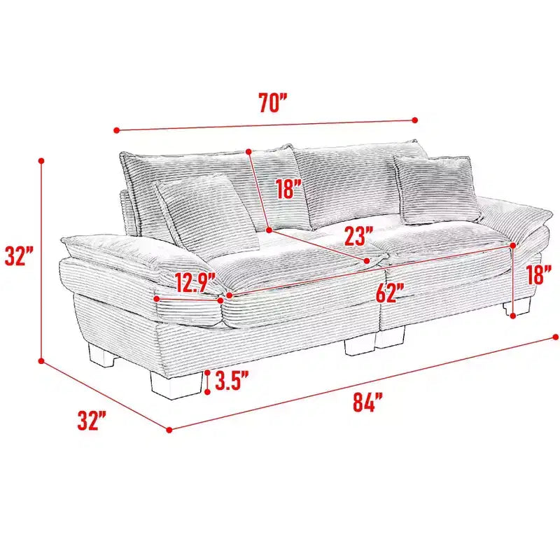 Causeuse en velours côtelé, canapé confortable avec coussins pour chambre à coucher, salon, bureau, jaune