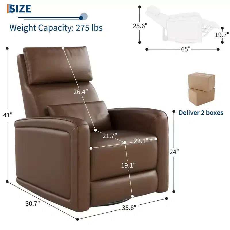 Fauteuil inclinable, fauteuil pivotant avec dossier et repose-pieds réglables, canapé Chesterfield en similicuir, mécanisme d'inclinaison à tirette dissimulée